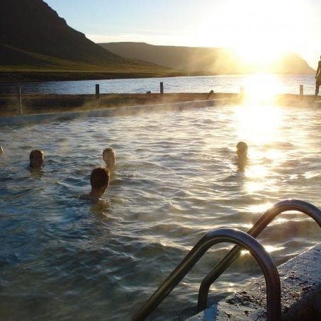 Reykjafjörður swimming pool in the evening sun