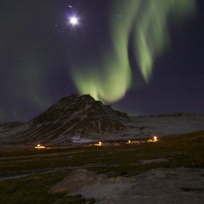 Aurora Borealis or the northern lights in Bolungarvík