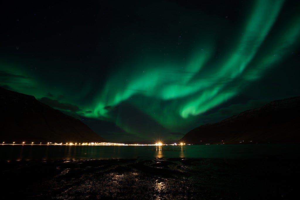 Northern lights over Ísafjördur