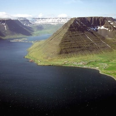 Hnífsdalur and Ísafjörður in the fjord of Skutulsfjörður
